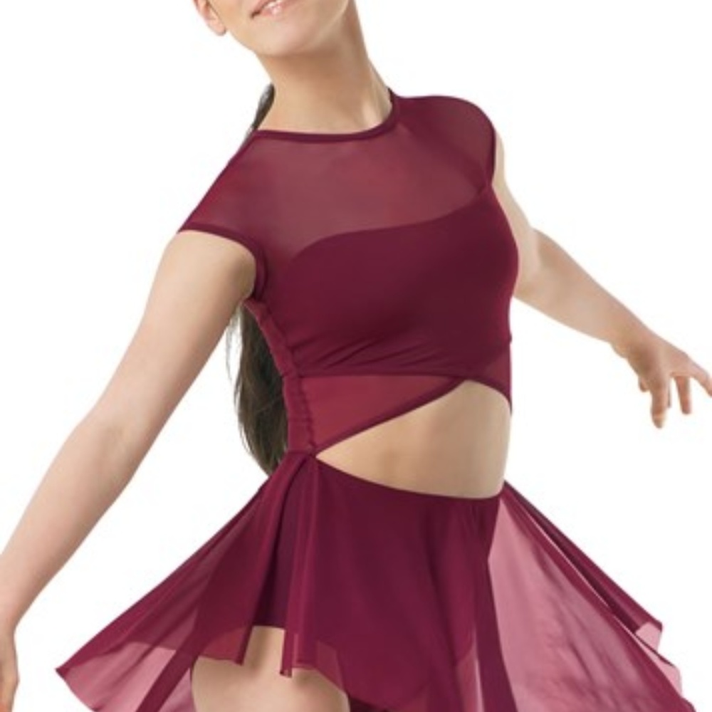 Mesh Cutout Dance Dress in Burgundy